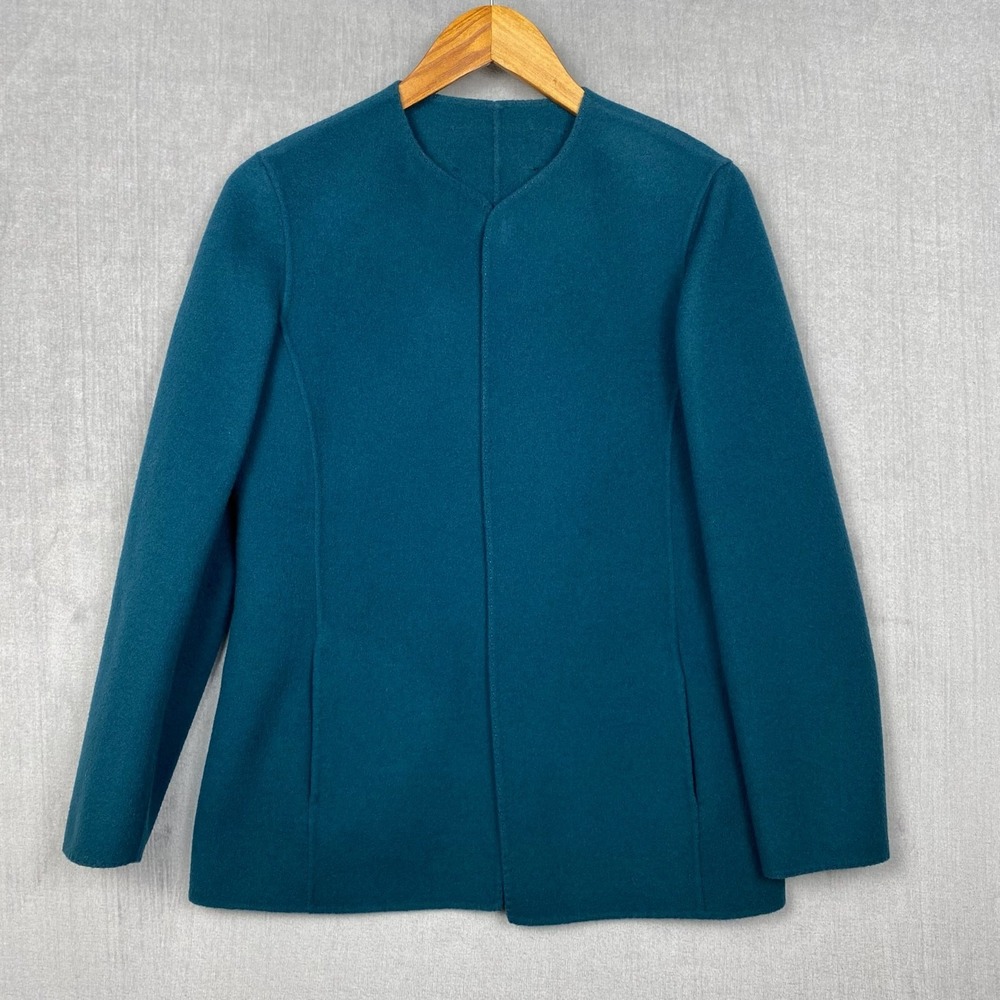 Vtg Blazer Womens S/M Worsted Wool Pockets Made in Korea Minimalist Tailored